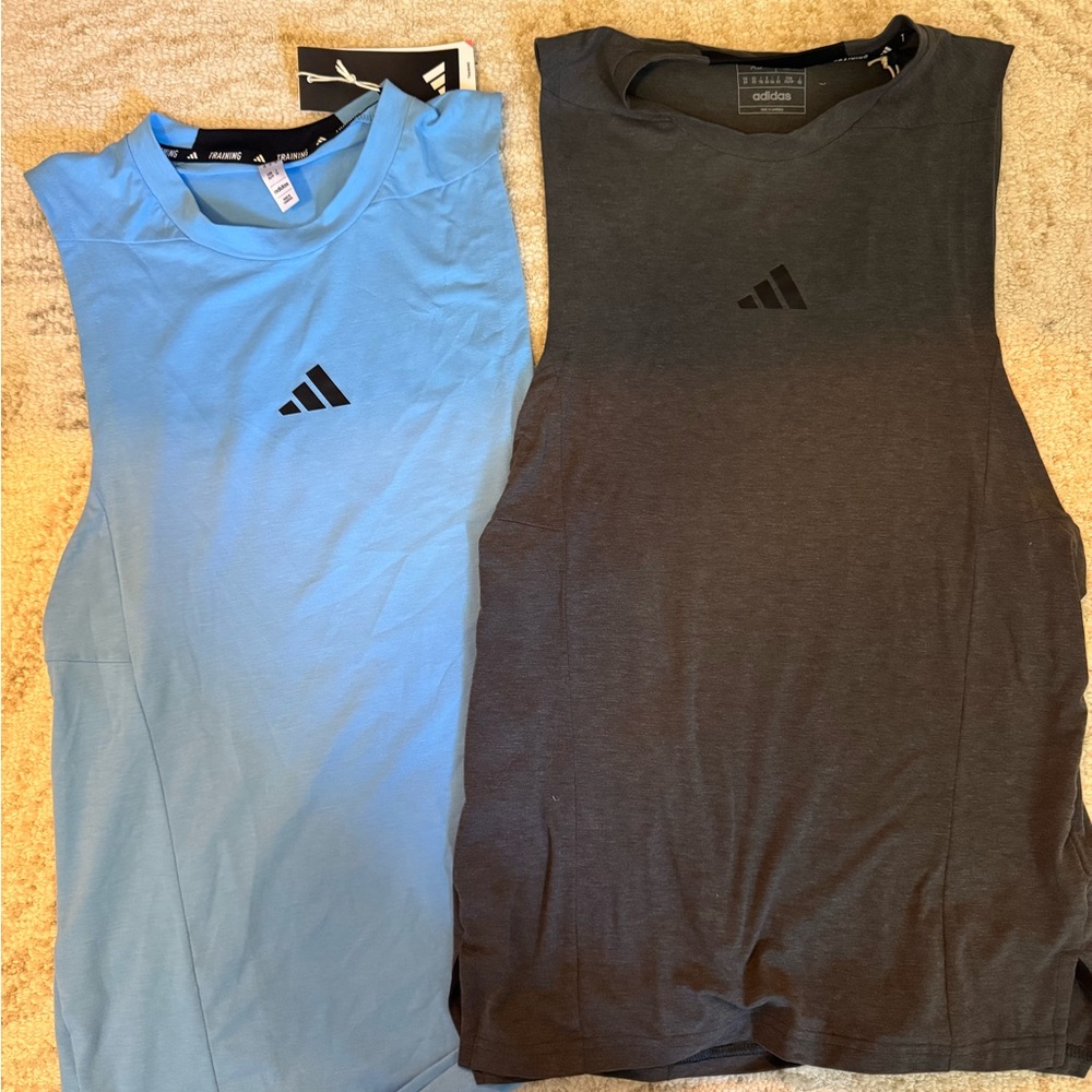 Adidas Light Blue and Dark Gray Sleeveless Tops